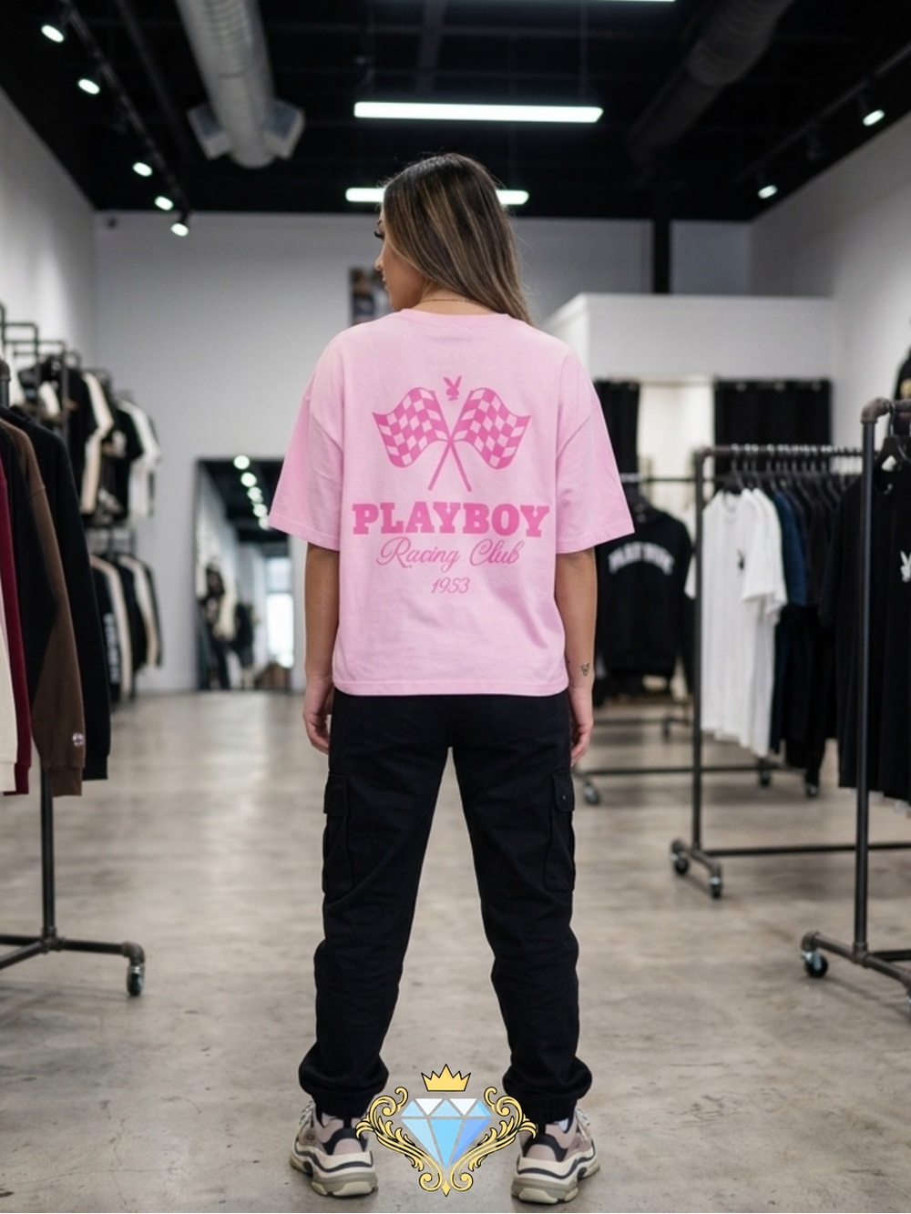 Playboy x Missguided Pink Racing Club Oversized Graphic Tee Size Large GUC